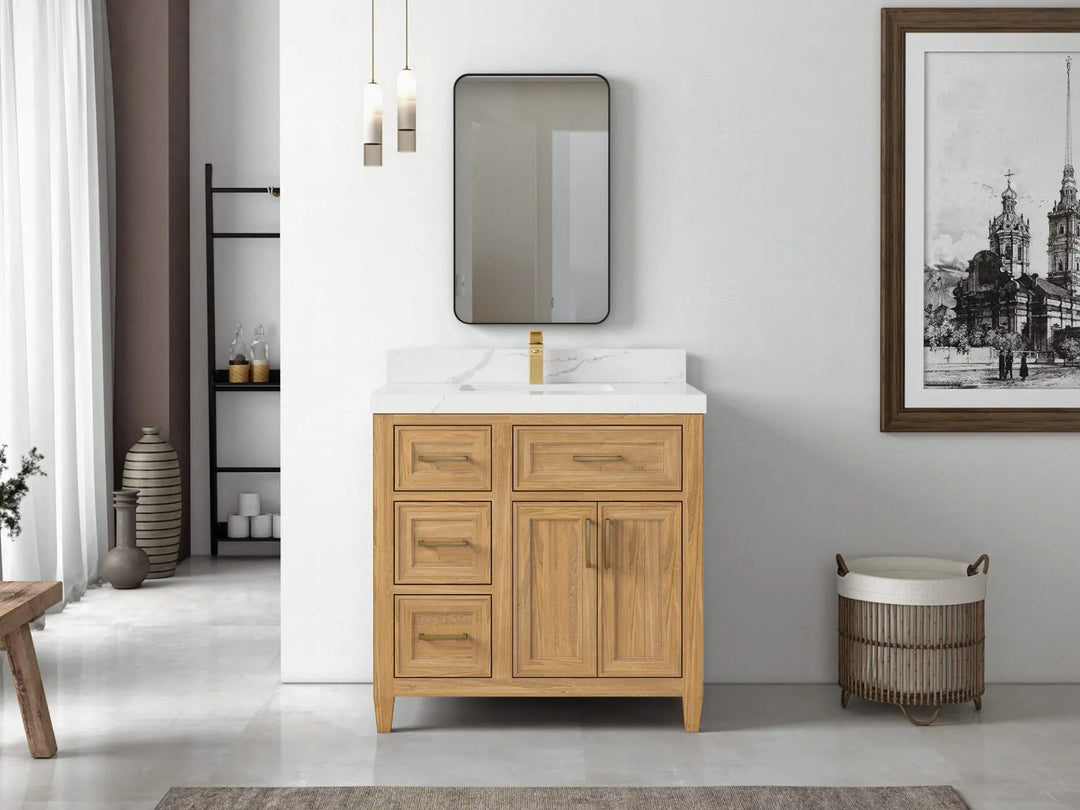 Santa Monica Teak Wood 36 in. W x 22 in. D Center Sink Bathroom Vanity