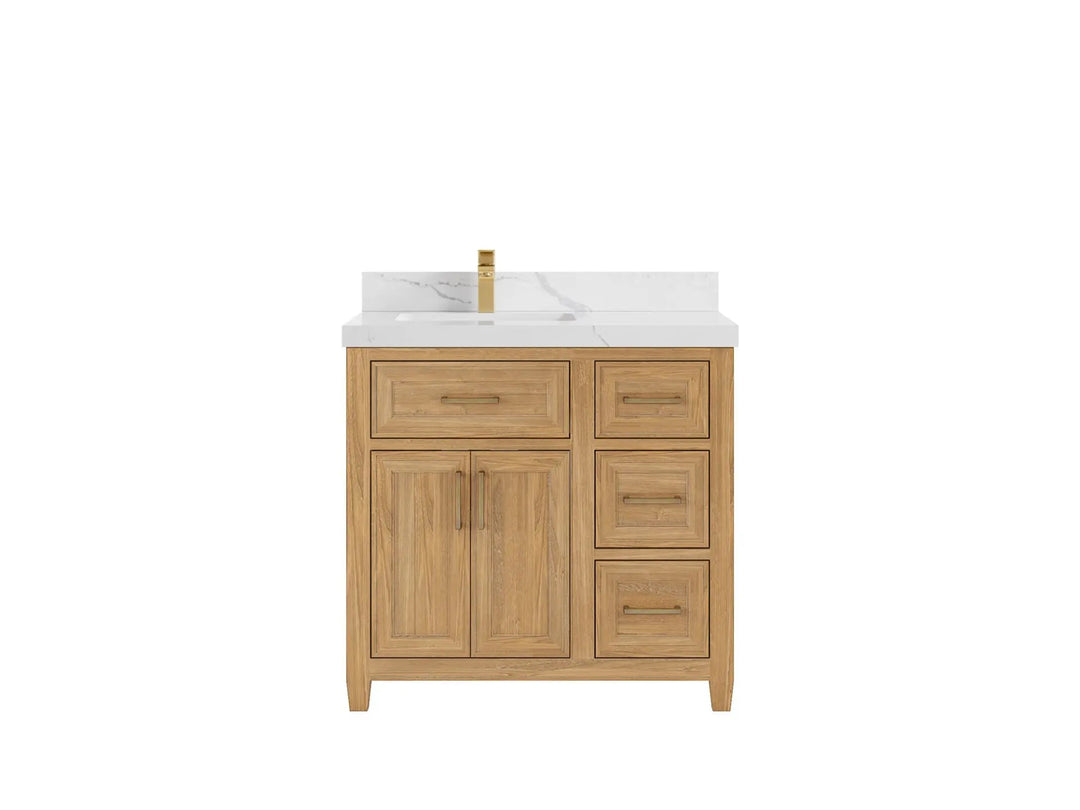 Santa Monica Teak Wood 36 in. W x 22 in. D Left Offset Sink Bathroom Vanity