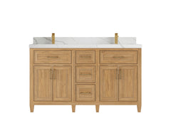 Santa Monica Teak Wood 60 in. W x 22 in. D Double Sink Bathroom Vanity - photo 8