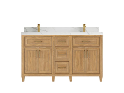 Santa Monica Teak Wood 60 in. W x 22 in. D Double Sink Bathroom Vanity