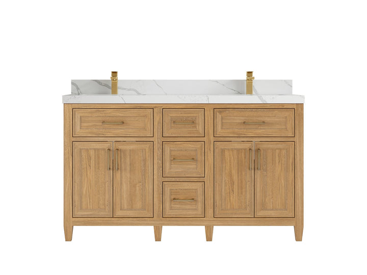 Santa Monica Teak Wood 60 in. W x 22 in. D Double Sink Bathroom Vanity - photo 8