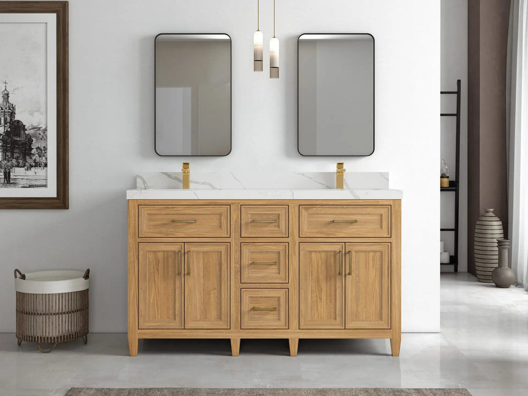 Santa Monica Teak Wood 60 in. W x 22 in. D Double Sink Bathroom Vanity