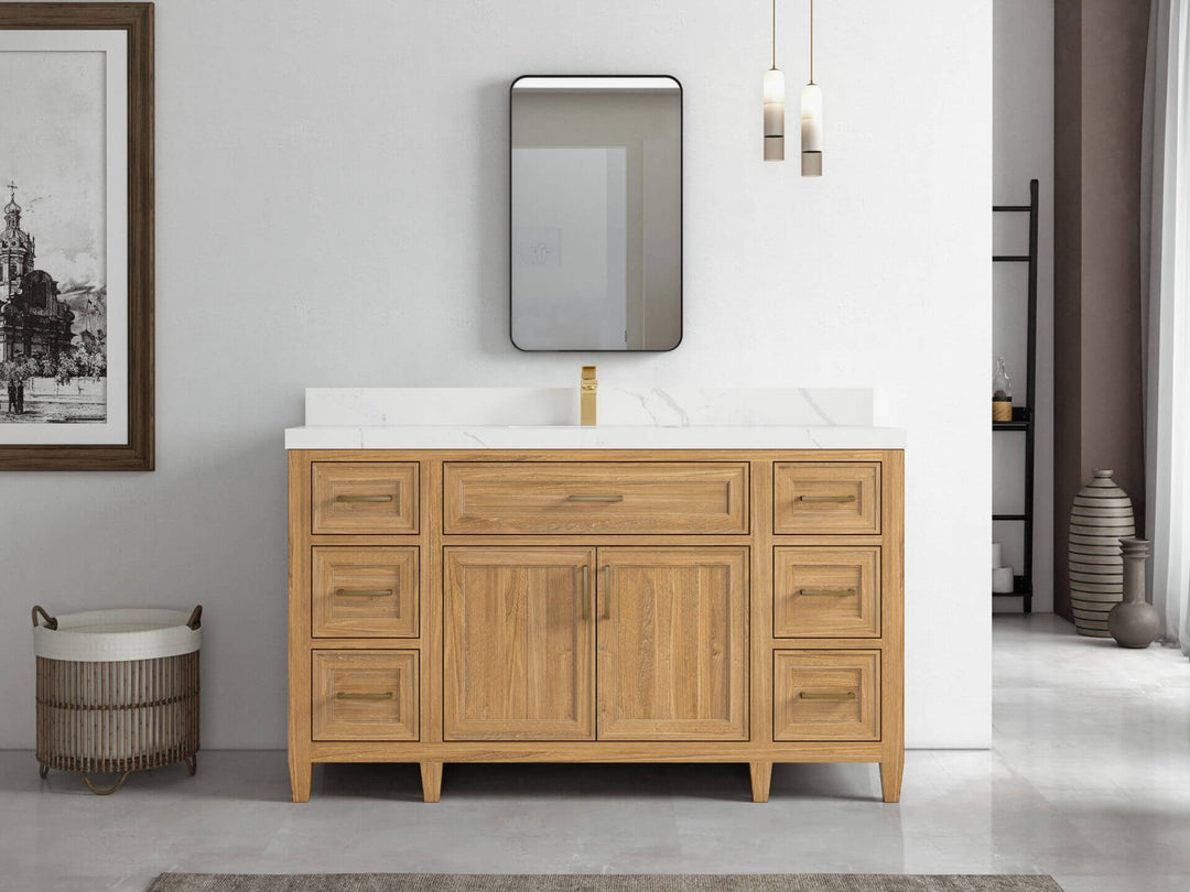 Santa Monica Teak Wood 60 in. W x 22 in. D Single Sink Bathroom Vanity