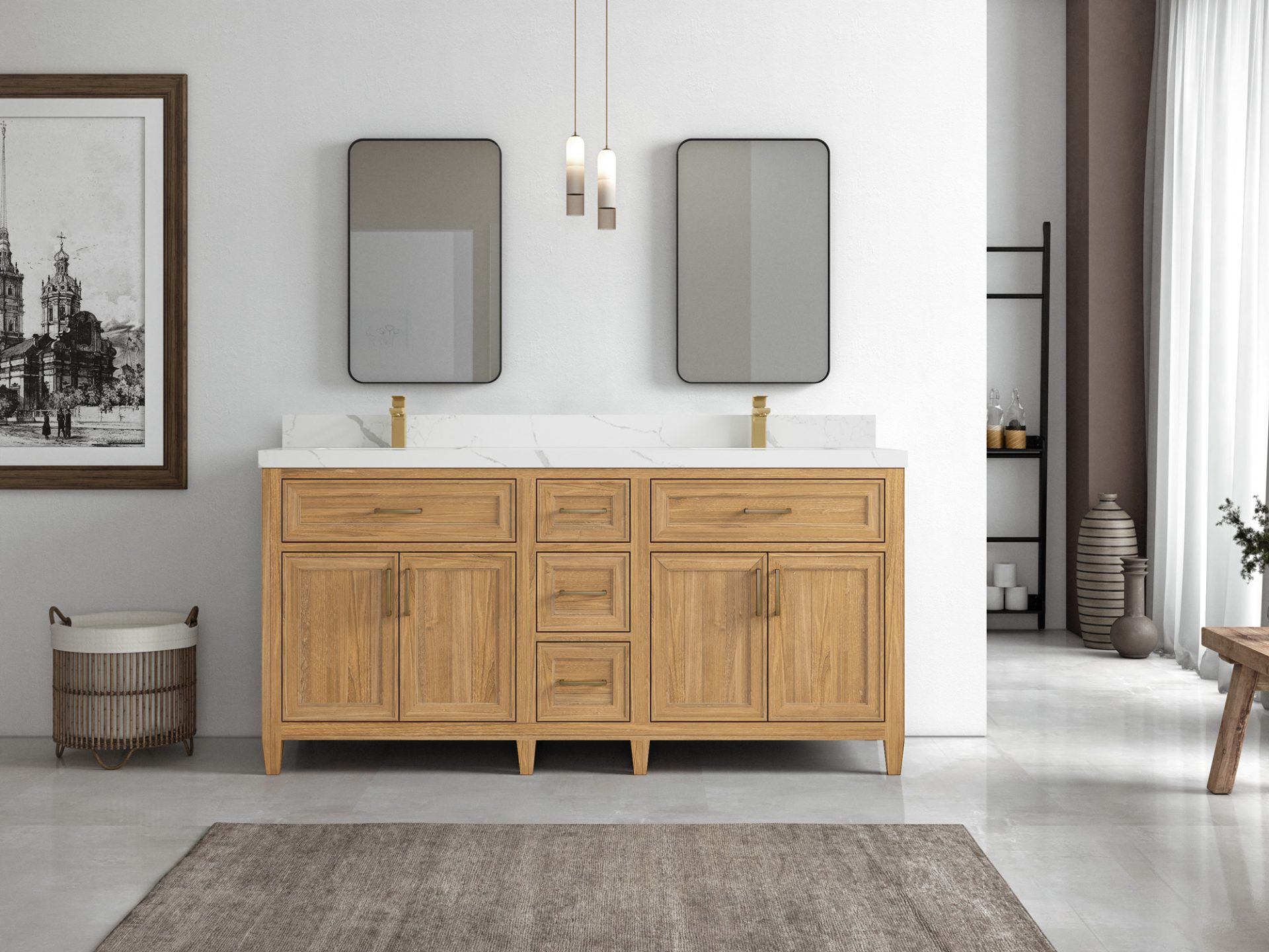 Santa Monica Teak Wood 72 in. W x 22 in. D Double Sink Bathroom Vanity