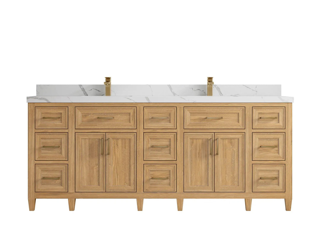 Santa Monica Teak Wood 84 in. W x 22 in. D Double Sink Bathroom Vanity