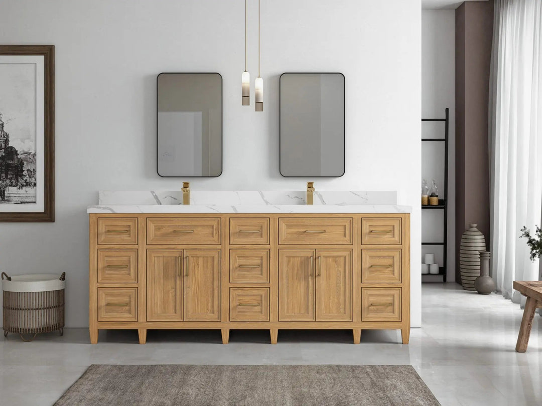 Santa Monica Teak Wood 84 in. W x 22 in. D Double Sink Bathroom Vanity