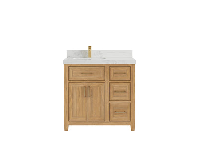 Santa Monica Teak Wood 36 in. W x 22 in. D Left Offset Sink Bathroom Vanity