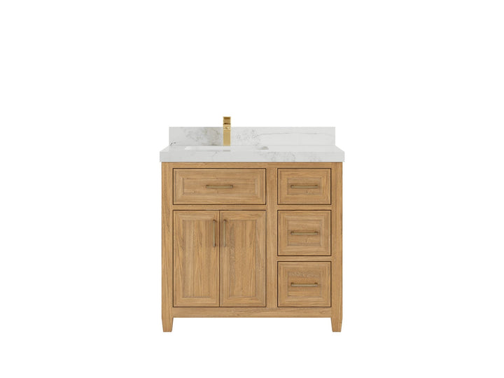 Santa Monica Teak Wood 36 in. W x 22 in. D Left Offset Sink Bathroom Vanity - photo 14