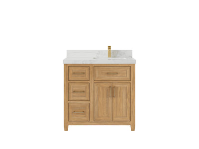 Santa Monica Teak Wood 36 in. W x 22 in. D Right Offset Sink Bathroom Vanity