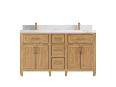Santa Monica Teak Wood 60 in. W x 22 in. D Double Sink Bathroom Vanity