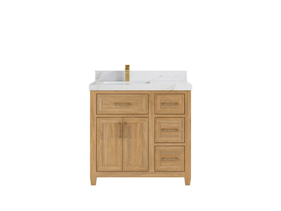 Santa Monica Teak Wood 36 in. W x 22 in. D Left Offset Sink Bathroom Vanity