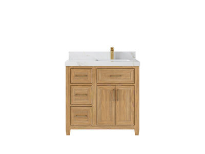 Santa Monica Teak Wood 36 in. W x 22 in. D Right Offset Sink Bathroom Vanity