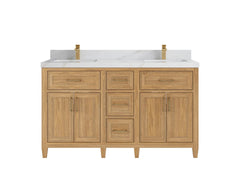 Santa Monica Teak Wood 60 in. W x 22 in. D Double Sink Bathroom Vanity - photo 1
