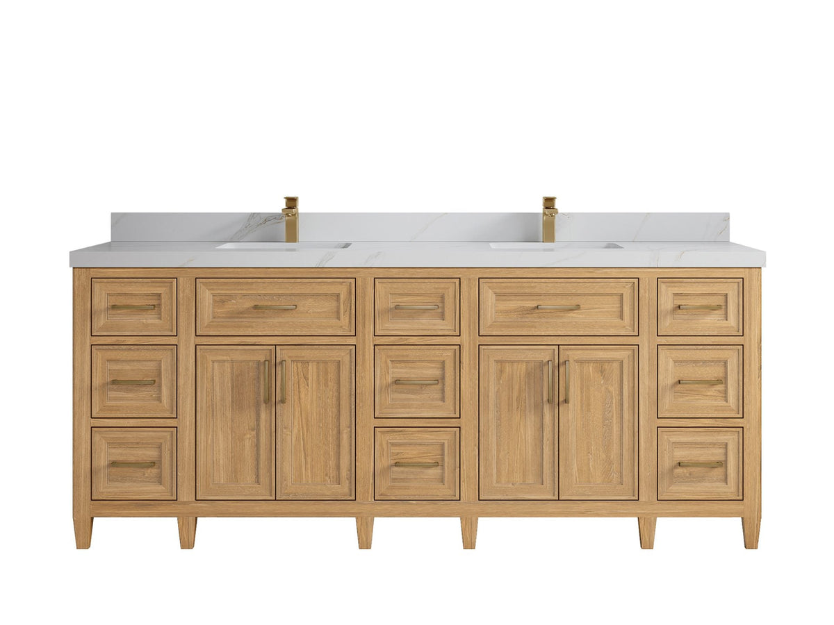 Santa Monica Teak Wood 84 in. W x 22 in. D Double Sink Bathroom Vanity