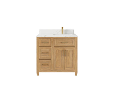 Santa Monica Teak Wood 36 in. W x 22 in. D Right Offset Sink Bathroom Vanity