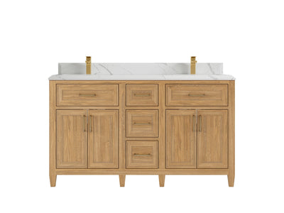 Santa Monica Teak Wood 60 in. W x 22 in. D Double Sink Bathroom Vanity