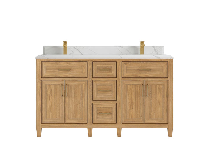Santa Monica Teak Wood 60 in. W x 22 in. D Double Sink Bathroom Vanity - photo 18