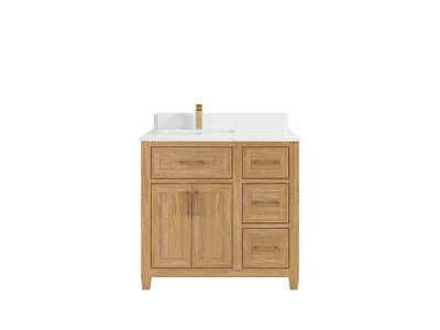 Santa Monica Teak Wood 36 in. W x 22 in. D Left Offset Sink Bathroom Vanity