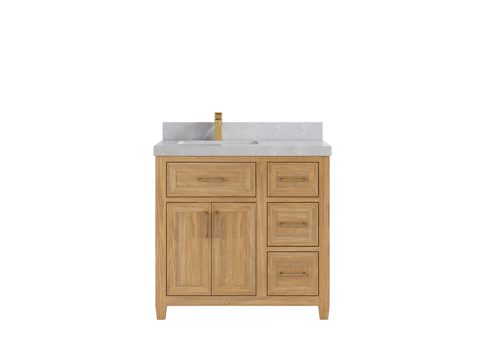 Santa Monica Teak Wood 36 in. W x 22 in. D Left Offset Sink Bathroom Vanity