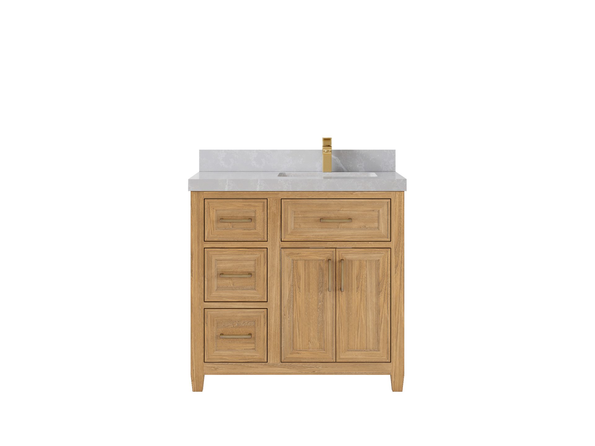 Santa Monica Teak Wood 36 in. W x 22 in. D Right Offset Sink Bathroom Vanity