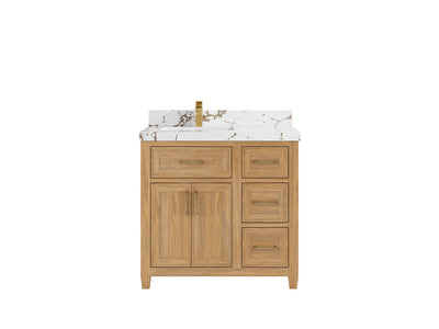 Santa Monica Teak Wood 36 in. W x 22 in. D Left Offset Sink Bathroom Vanity