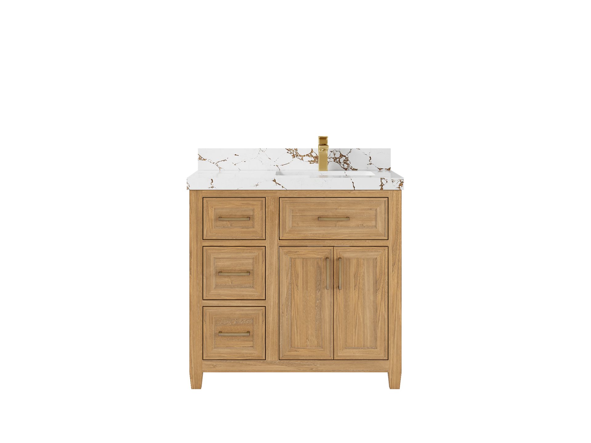 Santa Monica Teak Wood 36 in. W x 22 in. D Right Offset Sink Bathroom Vanity