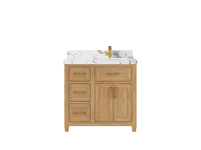 Santa Monica Teak Wood 36 in. W x 22 in. D Right Offset Sink Bathroom Vanity
