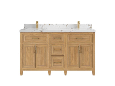Santa Monica Teak Wood 60 in. W x 22 in. D Double Sink Bathroom Vanity