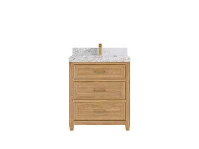 Santa Monica Teak 30 in. W x 22 in. D Single Sink Bathroom Vanity in Light Natural with 2 in Viola Gold Quartz Countertop