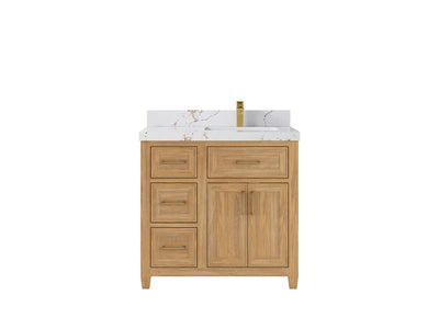 Santa Monica Teak Wood 36 in. W x 22 in. D Right Offset Sink Bathroom Vanity