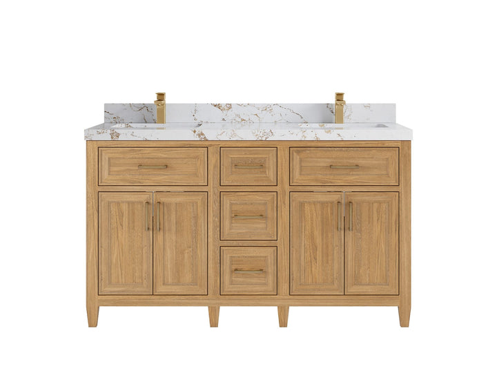 Santa Monica Teak Wood 60 in. W x 22 in. D Double Sink Bathroom Vanity - photo 11