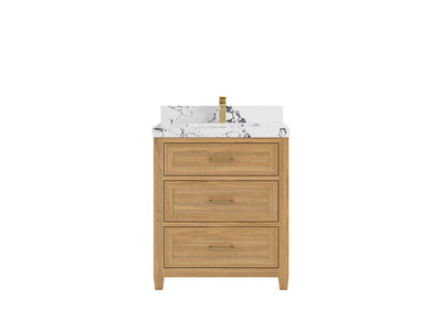 Santa Monica Teak 30 in. W x 22 in. D Single Sink Bathroom Vanity in Light Natural with 2 in Viola Night Quartz Countertop