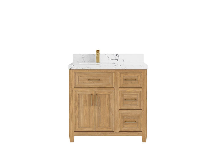 Santa Monica Teak Wood 36 in. W x 22 in. D Left Offset Sink Bathroom Vanity - photo 12