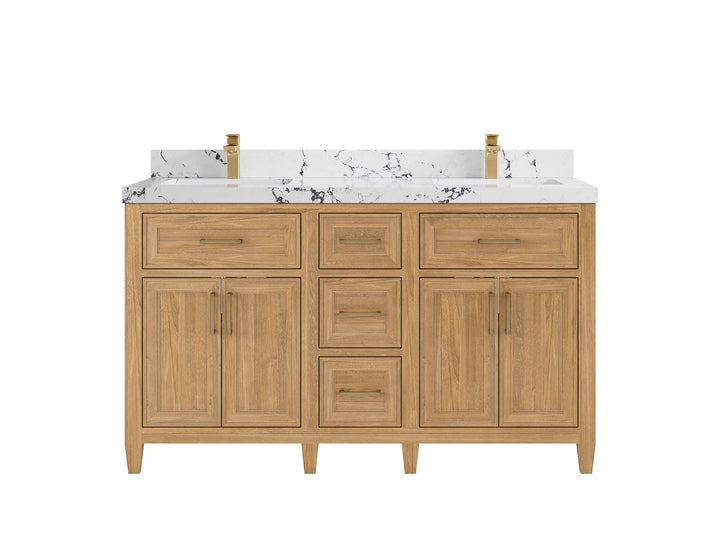 Santa Monica Teak Wood 60 in. W x 22 in. D Double Sink Bathroom Vanity - photo 12