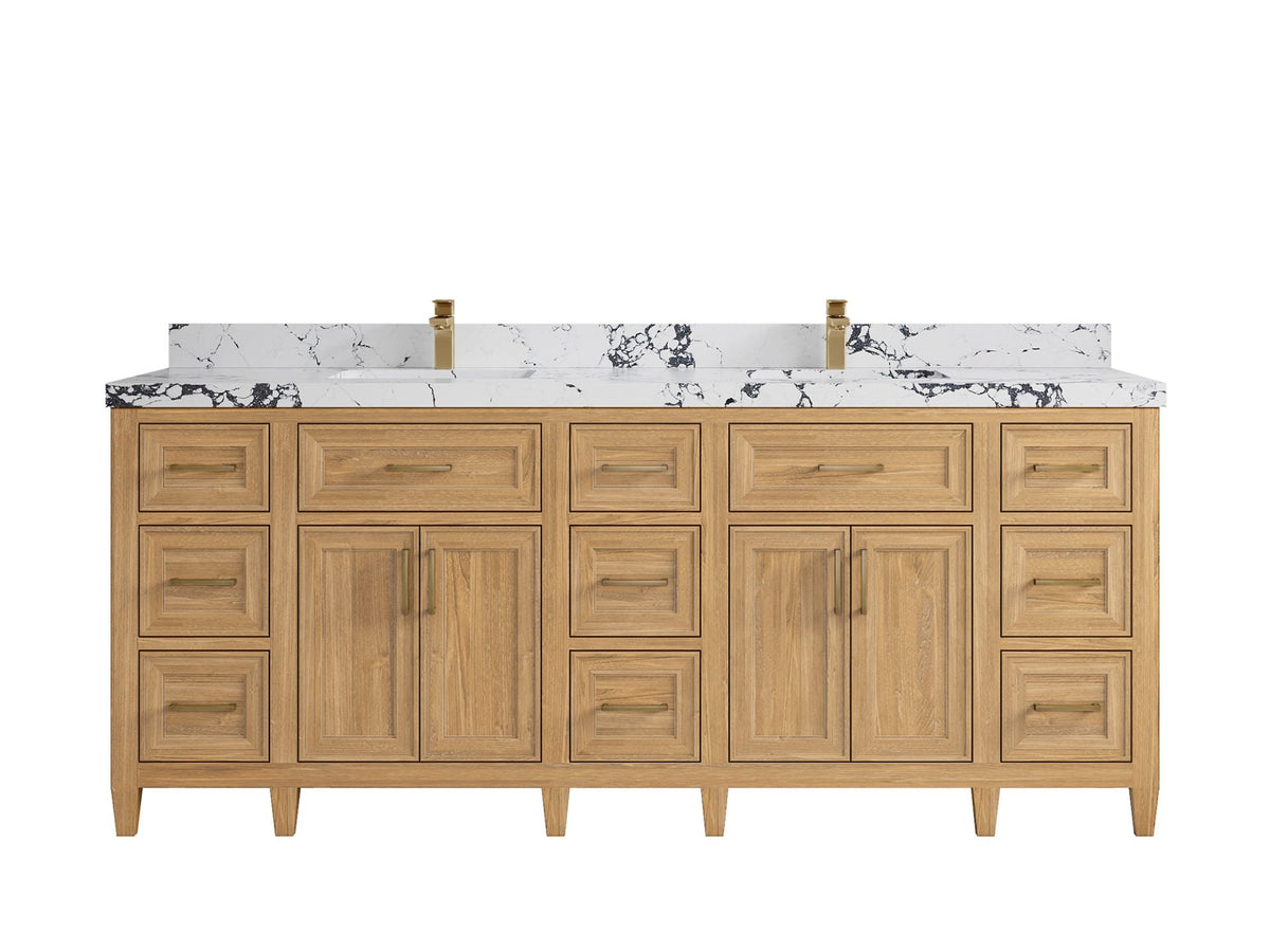 Santa Monica Teak Wood 84 in. W x 22 in. D Double Sink Bathroom Vanity