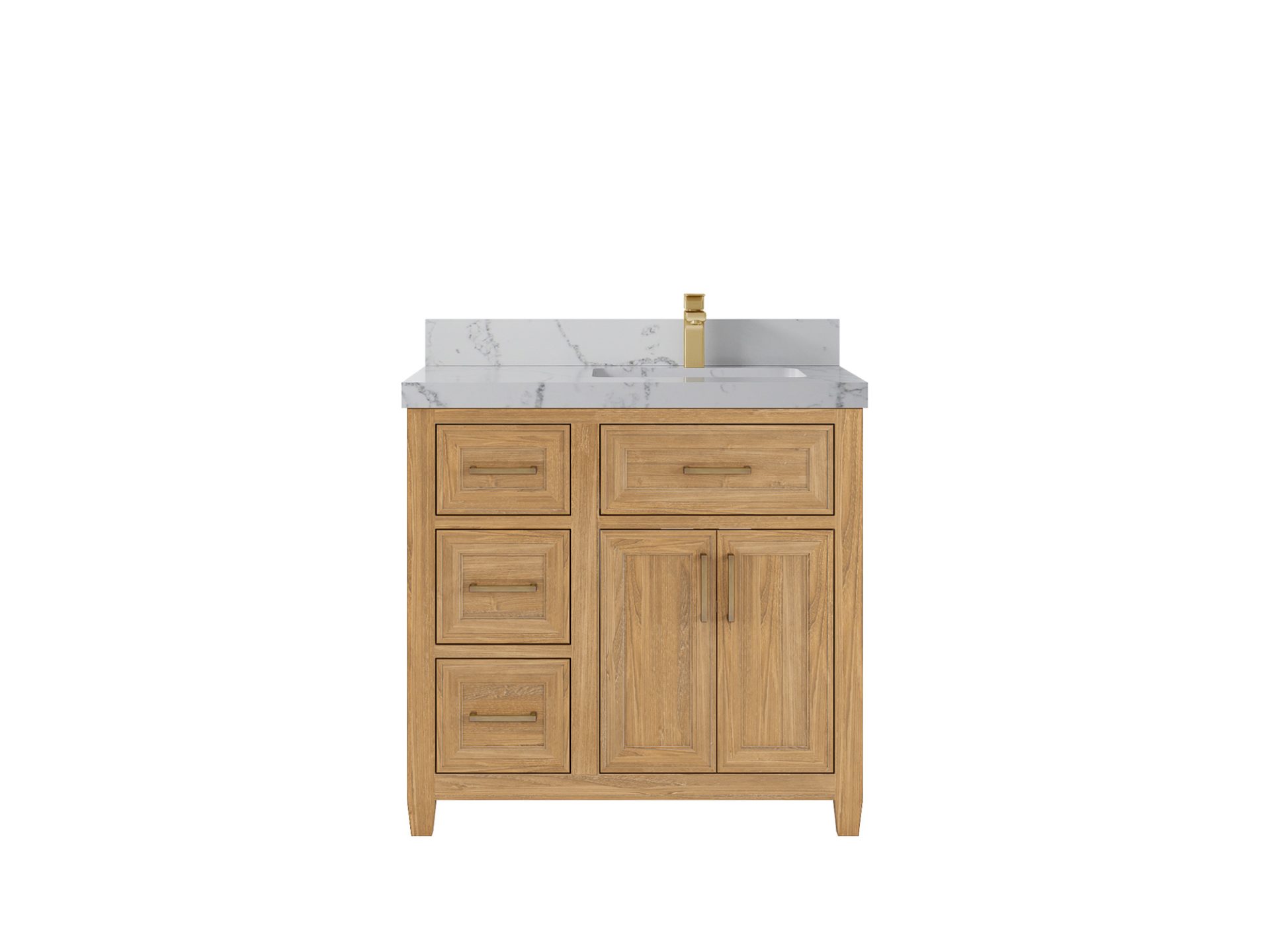 Santa Monica Teak Wood 36 in. W x 22 in. D Right Offset Sink Bathroom Vanity