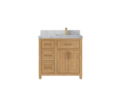 Santa Monica Teak Wood 36 in. W x 22 in. D Right Offset Sink Bathroom Vanity