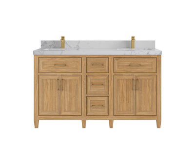 Santa Monica Teak Wood 60 in. W x 22 in. D Double Sink Bathroom Vanity