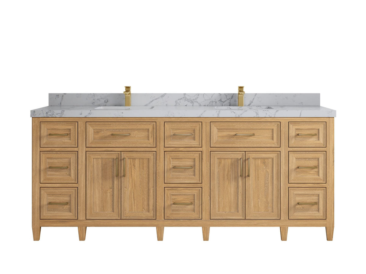 Santa Monica Teak Wood 84 in. W x 22 in. D Double Sink Bathroom Vanity