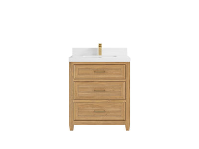 Santa Monica Teak 30 in. W x 22 in. D Single Sink Bathroom Vanity in Light Natural with 2 in White Quartz Countertop