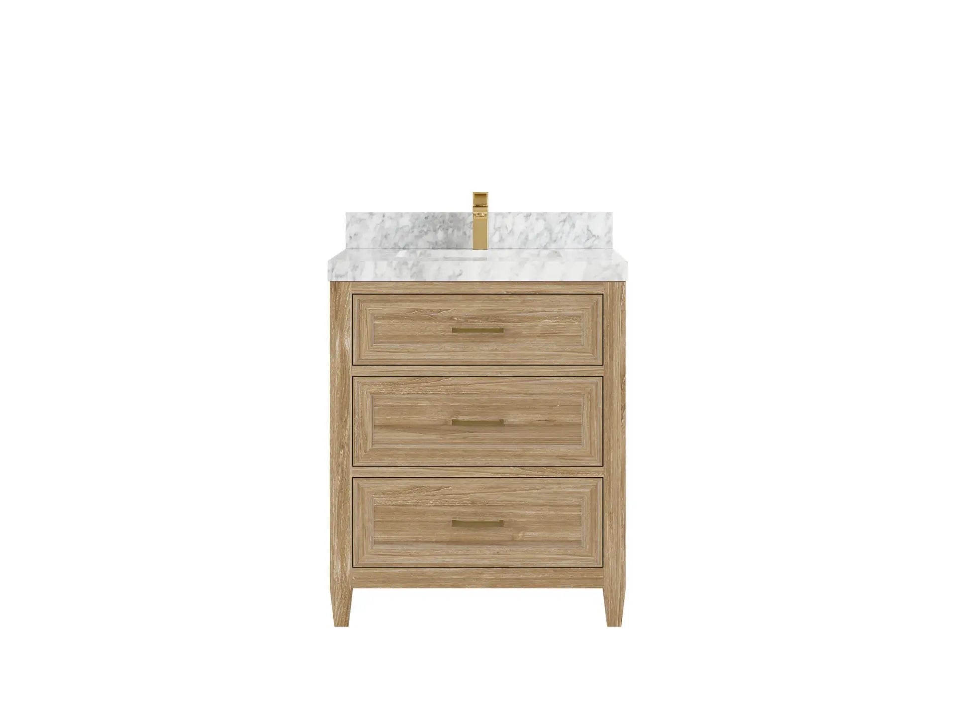 Santa Monica Teak 30 in. W x 22 in. D Single Sink Bathroom Vanity in Whitewashed with 2 in Carrara Marble Countertop