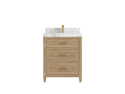Santa Monica Teak 30 in. W x 22 in. D Single Sink Bathroom Vanity in Whitewashed with 2 in Carrara Marble Countertop