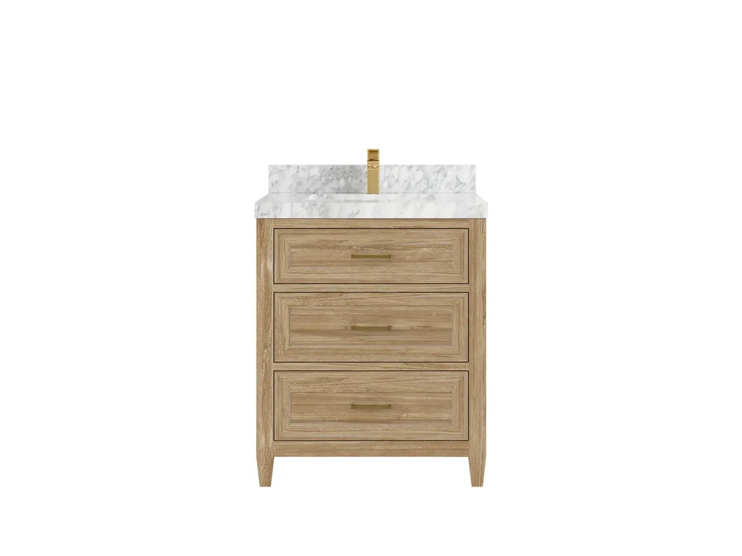 Santa Monica Teak 30 in. W x 22 in. D Single Sink Bathroom Vanity in Whitewashed with 2 in Venatino Quartz Countertop