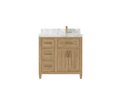 Santa Monica Teak Wood 36 in. W x 22 in. D Right Offset Sink Bathroom Vanity