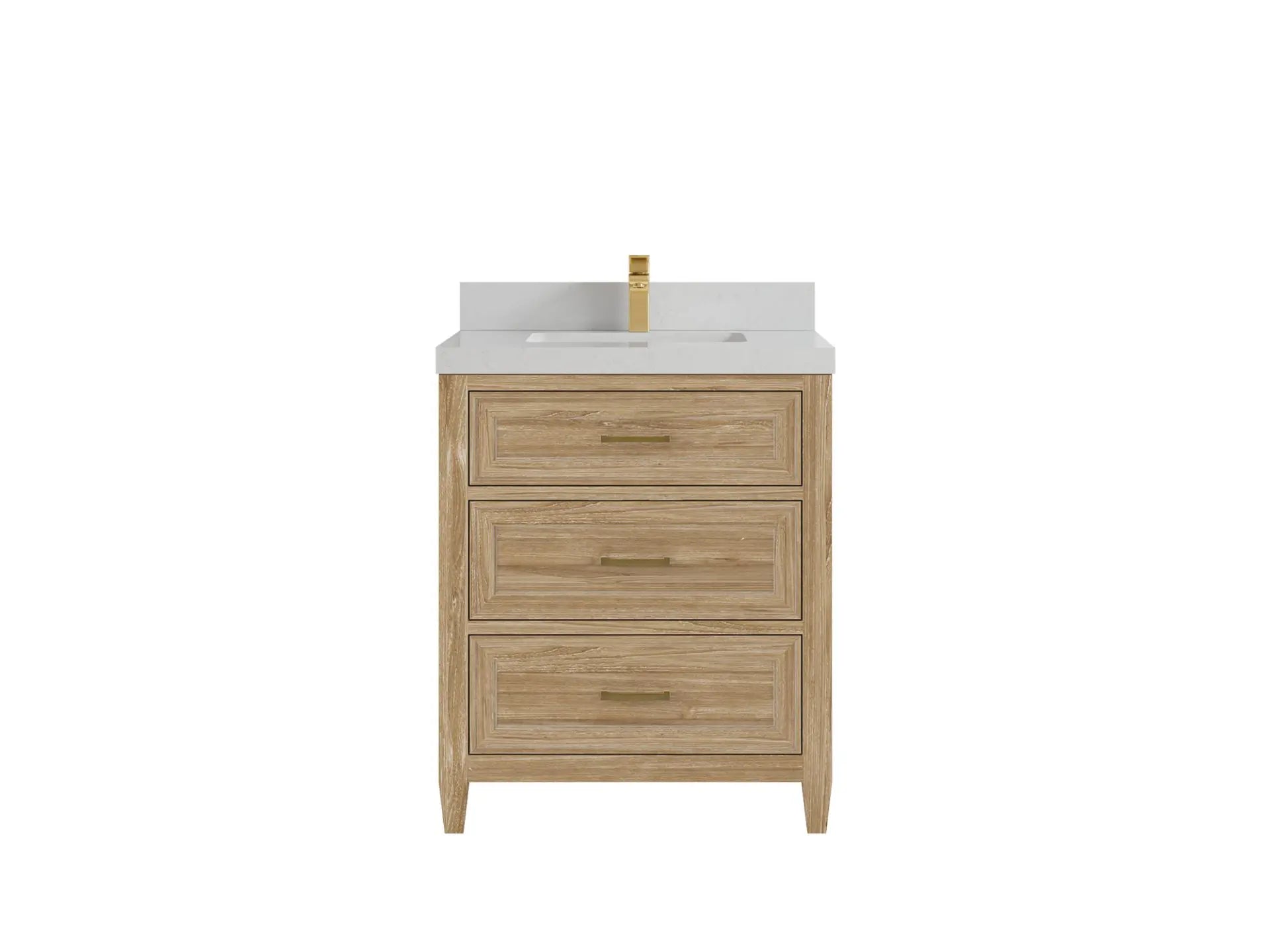 Santa Monica Teak 30 in. W x 22 in. D Single Sink Bathroom Vanity in Whitewashed with 2 in Carrara Quartz Countertop