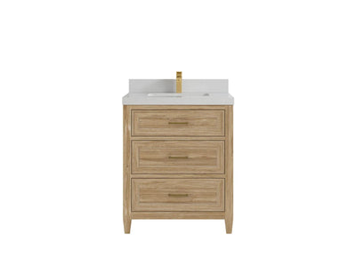 Santa Monica Teak 30 in. W x 22 in. D Single Sink Bathroom Vanity in Whitewashed with 2 in Carrara Quartz Countertop