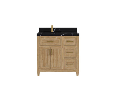 Santa Monica Teak Wood 36 in. W x 22 in. D Left Offset Sink Bathroom Vanity
