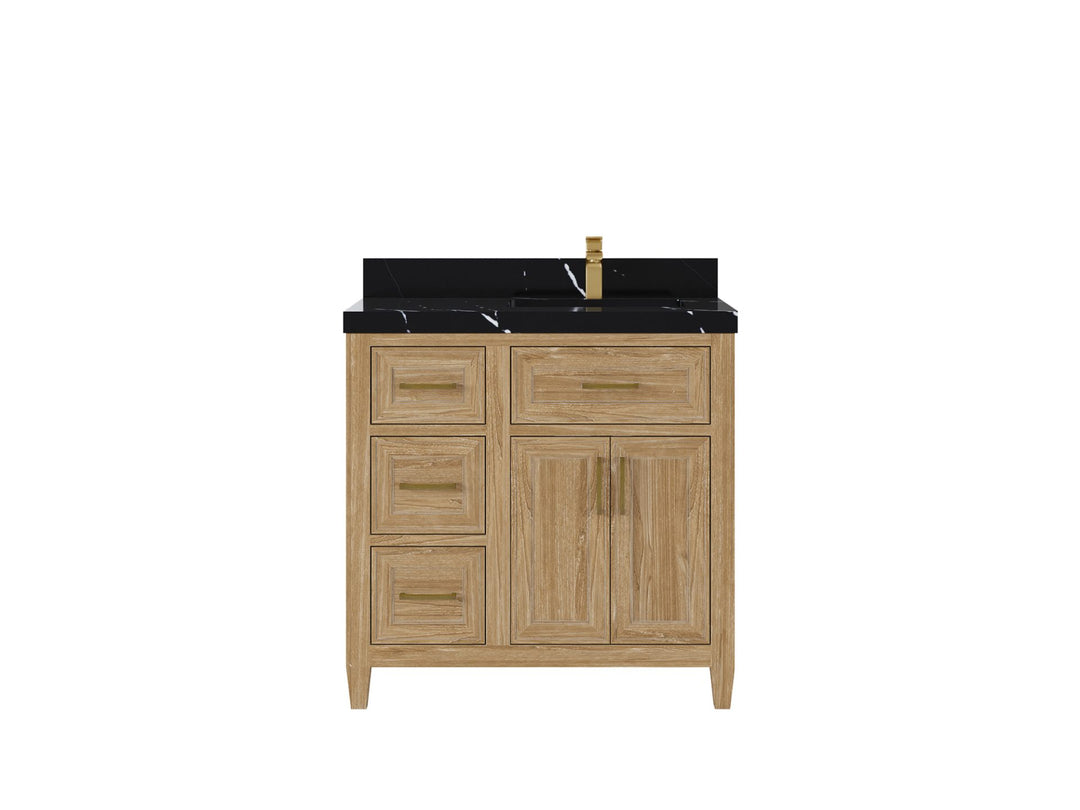 Santa Monica Teak Wood 36 in. W x 22 in. D Right Offset Sink Bathroom Vanity