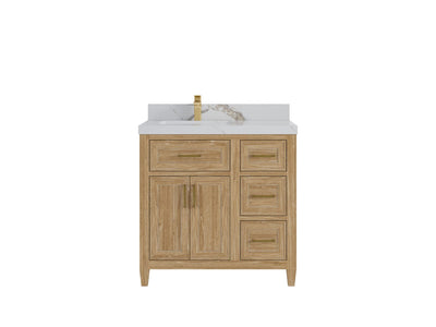 Santa Monica Teak Wood 36 in. W x 22 in. D Left Offset Sink Bathroom Vanity