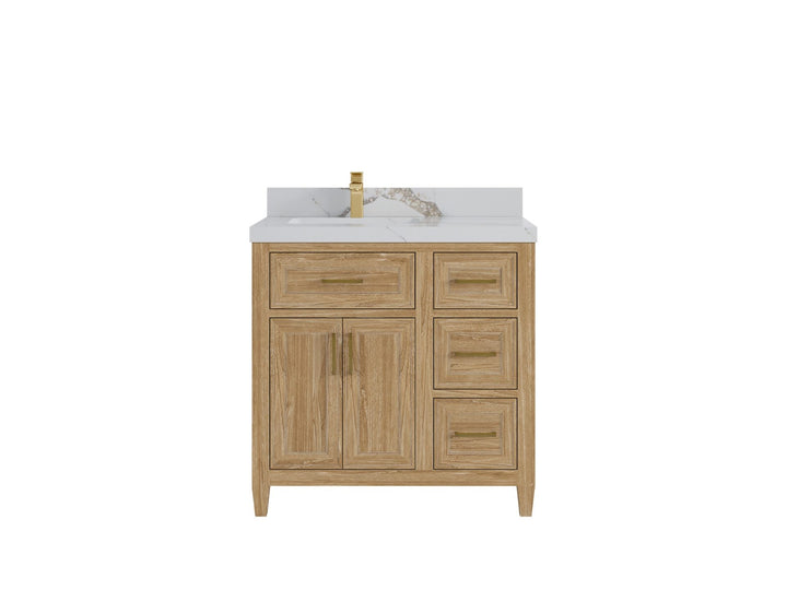 Santa Monica Teak Wood 36 in. W x 22 in. D Left Offset Sink Bathroom Vanity - photo 14